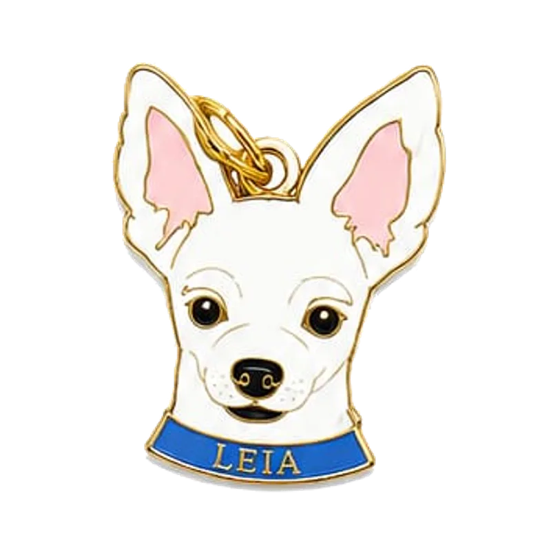 Leia, custom pet ID tag with a Chihuahua portrait