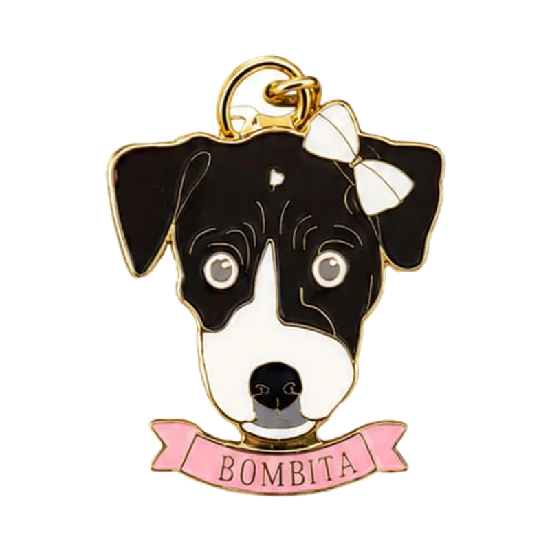 Bombita, custom pet ID tag with a Jack Russell portrait