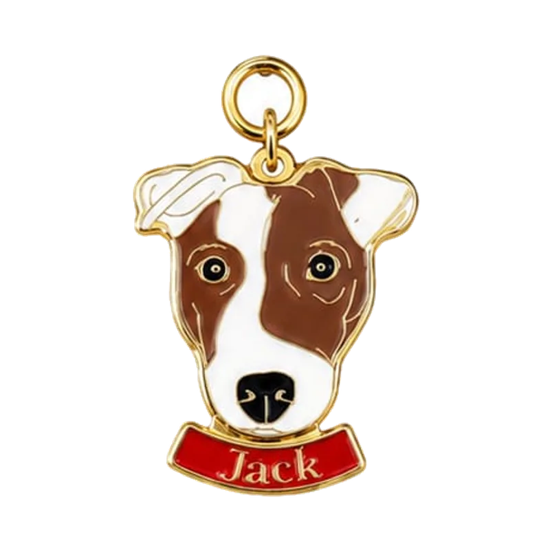 Jack, custom pet ID tag with a Jack Russell portrait